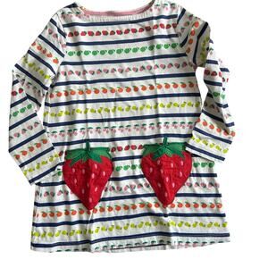 Mini Boden Strawberry applique pocket tunic dress fruit 6 7 multi rainbow